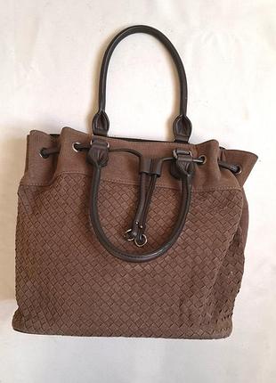 Сумка жіноча в стилі bottega veneta коричнева штучна замша