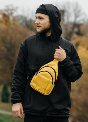 Желтая мужская сумка-слинг эко кожа brooklyn