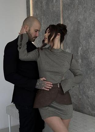 Сукня міні  коротка  one luxy shop сіра з довгим рукавом