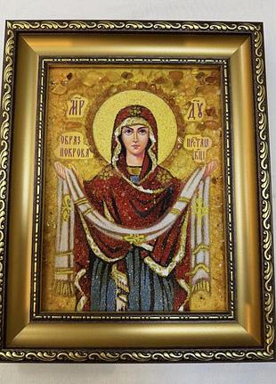 Икона в янтаре божья мать покрова