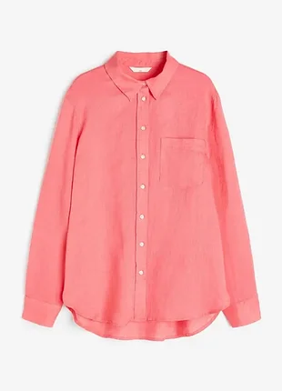 Сорочка з чистого льону коралового кольору від h&m