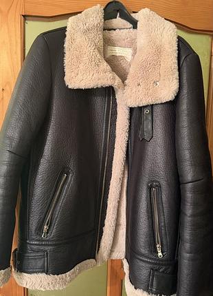 Дублянка zara авіатор чорна з хутром