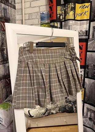 Міні спідниця в клітинку, на заниженій посадці, pull&bear, s