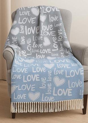 Плед бавовняний love сіро-блакитний,сірий love you 140 x 200 см