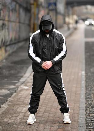 Костюм спортивний чоловічий wind track (black edition) чорний стильний повсякденний