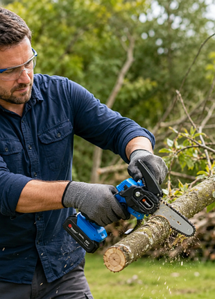 Аккумуляторная цепная пила chain saw 6 дюймов domotec 68v 8ah/ мини-пилка для обрезки деревьев