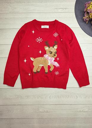 Новогодний свитер с олененкой от primark 5-6 лет (110-116).