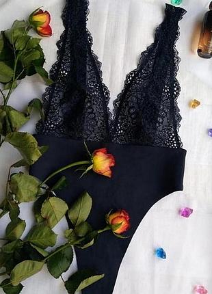 Темно-синий кружевной боди asos