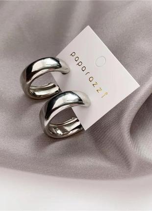 Дутые серьги кольца серебро, базовые модные серёжки тренд1 фото