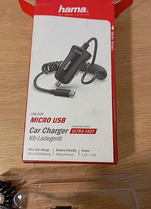 Новое автомобильное зарядное устройство hama car charger micro usb 2.4a / 12w