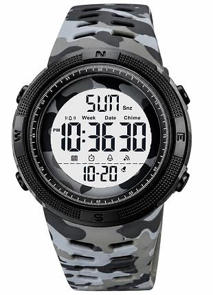 Тактичний спортивний годинник skmei 2070cmgy camo grey-white з електронним циферблатом та підсвічуванням