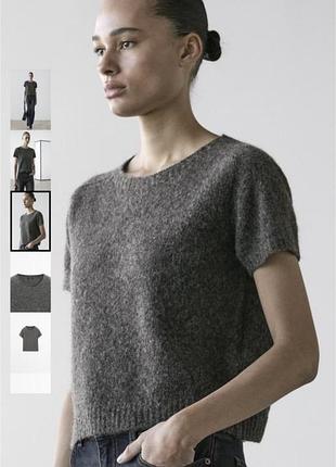 Сірий светр з коротким рукавом джемпер massimo dutti  в складі 40 % шерсть 37% альпака