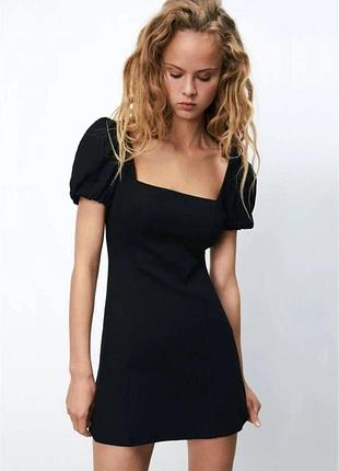 Чорна сукня міні zara з відкритою спиною та льоном .🖤