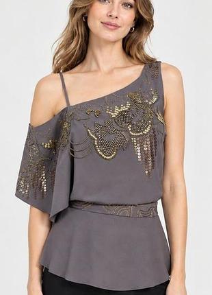 Женская блузка karen millen асимметричная шелковая  с вышивкой