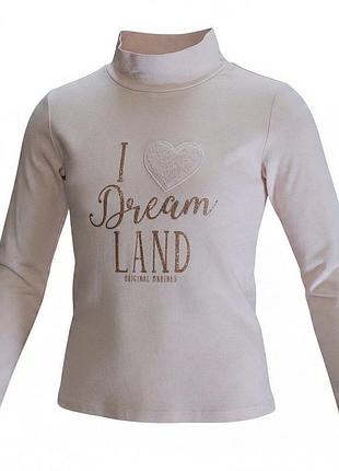 Детский гольф original marines для девочки пудровый, с надписью i love dream land, 8/9 лет(128-134см)