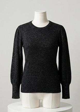 Елегантний чорний джемпер marks & spencer з люрексом та рукавами-буфами (розмір 12 / m-l)