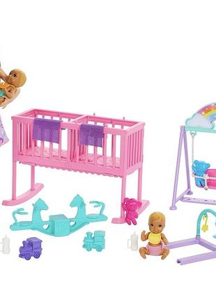 Ігровий набір barbie skipper nursery дитяча кімната з двома малюками
