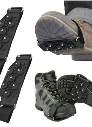 Антискользящие накладки one size, 7 металлических шипов на каждой, регулируемый ремешок на липучке