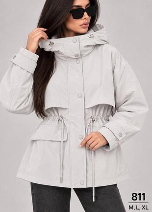 Жіноча зимова куртка з капюшоном та поясом, сіра, розміри m, l, xl