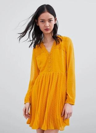 Яскрава жовта сукня пліссе zara, p. s, коротка сукня з довгим рукавом, шифонова сукня міні