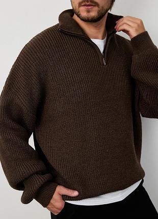Чоловічий светр pull&bear шоколадного кольору на змійці