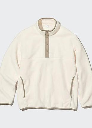 Чоловіча флісова кофта uniqlo fleece button-up pullover у молочно-білому/бежевому відтінку