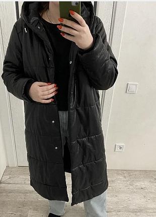 Нове зимове пальто довга куртка із еко шкіри 50 р