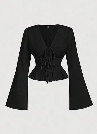 Елегантна чорна блузка shein mod з розкльошеними рукавами