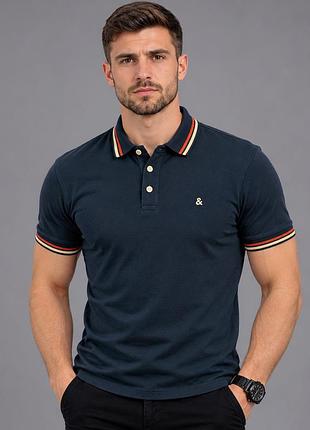 Чоловіче поло jack & jones paulos slim fit у темно-синьому кольорі (denim blue / navy blazer в розмірі м з 100% бавовни