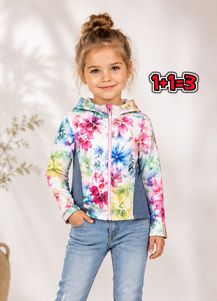 🎁1+1=3 стильна спортивна кофта худі на блискавці в квітах next на дівчинку 3 роки