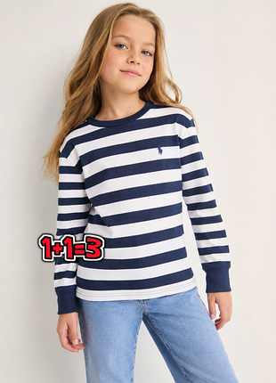 🎁1+1=3 брендовый бело-синий лонгслив свитер ralph lauren на девочку 7-8 лет