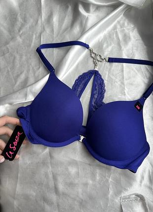 Бюстгальтер la senza 75b застібка попереду з камінцями з камінням пуш ап  новий із  біркою синій