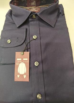 Сорочка чоловіча marks & spencer luxury синя класична з довгим рукавом