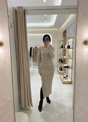 Трикотажное платье миди в рубчик shein