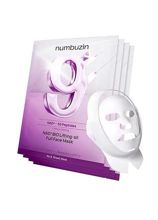 Ліфтинг-маска для обличчя з пептидами та коензимом nad+ numbuzin no.9 nad+ bio lifting-sil full face mask 4 шт.
