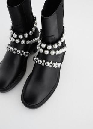 Кожаные ботинки с бусинами zara, 41,36