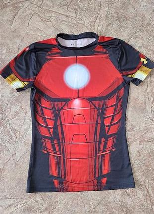 Спортивна футболка under armour підліткова компресійна iron man червоно-чорна
