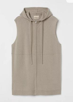 Кашемировый жилет худи на молнии h&m premium selection / вязаная безрукавка с капюшоном зип-худи