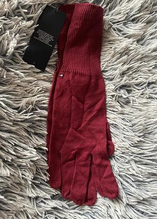Бордовые трикотажные перчатки tommy hilfiger