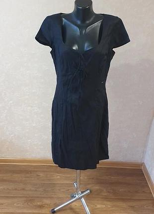 Маленькое черное платье guess с льном (sustainable garment), оригинал, размер l