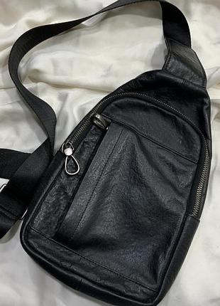 🖤🎒 мужская кожаная сумка через плечо слинг / черный кожаный рюкзак слинг кросс-боди vintage leather sling bag crossbody ✈️💼
