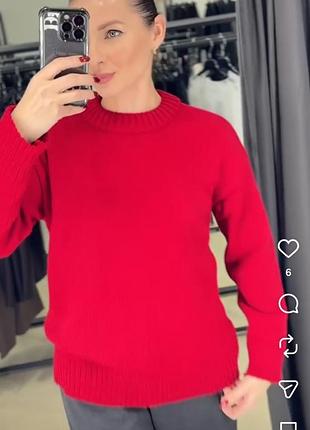 Джемпер 50% шерсти, красный меланж