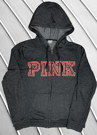 Жіноча кофта pink l xl eu40 eu42 uk12 uk14 ua46 ua48 графітова зіпка на блискавці з логотипом тепла на мікрофлісі сіра спортивна victoria's secret