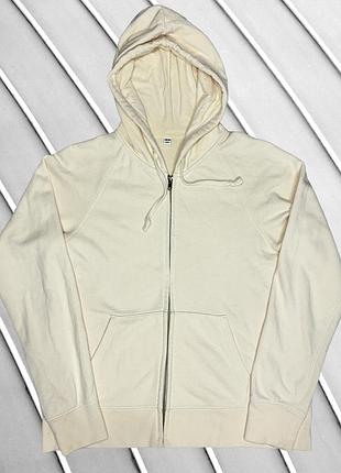 Женская зепка uniqlo l eu408112 ua46 молочная хлопковая кофта на молнии с капюшоном базовый джемпер толстовка повседневная олимпийка кофта на замке