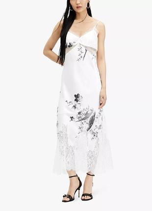 Allsaints женское белое платье макси evangelia из смеси шелка р. u9 16- us 12 -eu 44