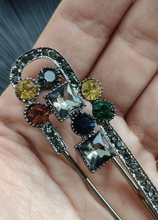 Брошь заколка в стиле античное серебро, винтаж, геометрия