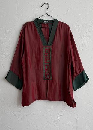 Шовкова блуза туніка в східному стилі sinva silk / сорочка вільного крою з натурального тайського шовку в стилі бохо