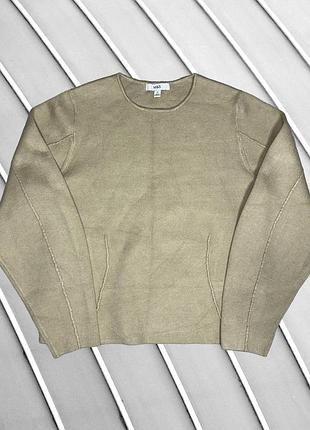 Женский джемпер m&amp;s m l eu38 eu40 u9210 ua44 ua46 бежевый песочный приталенный с объемными рукавами декоративные швы трикотажный свитер из вискозы