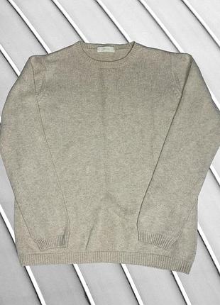 Женский свитер m&amp;s 2xl eu44 ua50 бежевый хлопковый свободного кроя с круглой горловиной базовый теплый трикотажный джемпер на зимнюю зимнюю