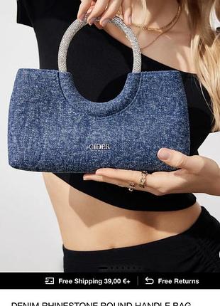Denim rhinestone round handle bag сумка из денима с круглой ручкой, украшенная стразами